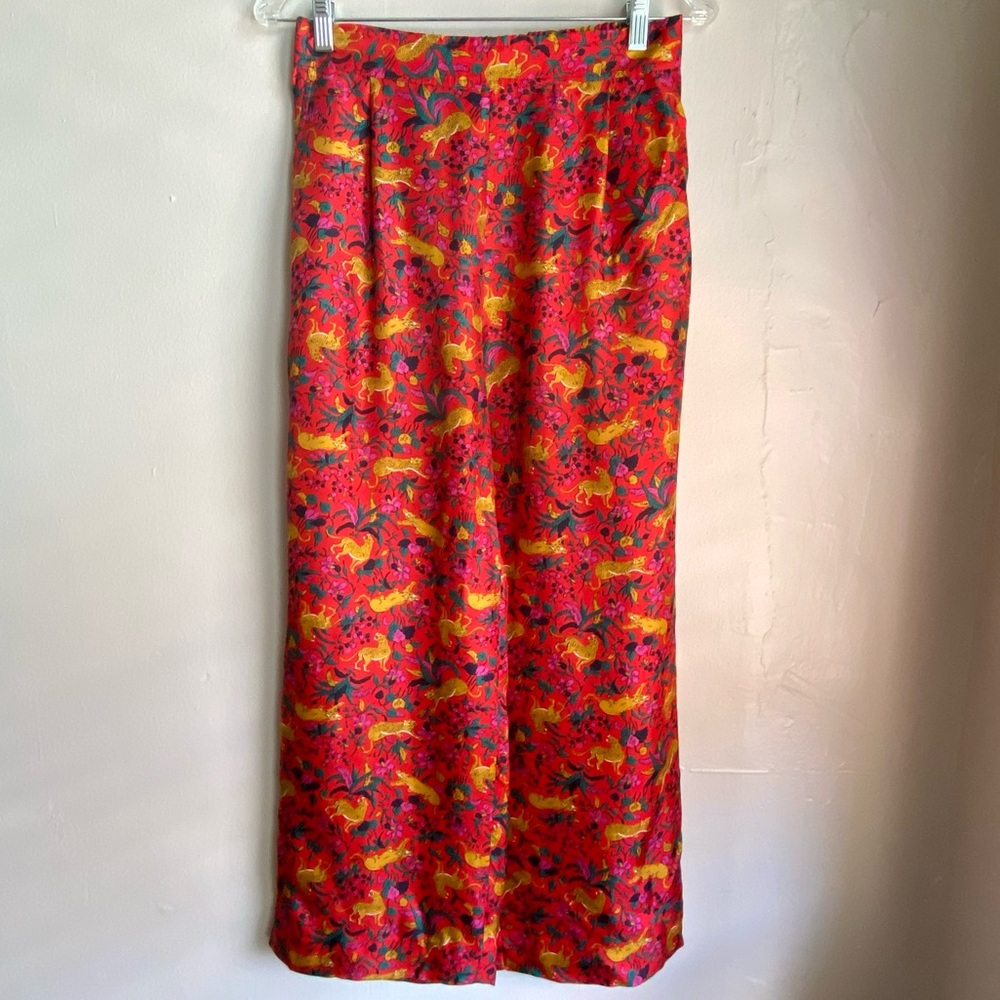 J. Crew Collection 💯 silk twill wide leg pants jungle cat- size 4